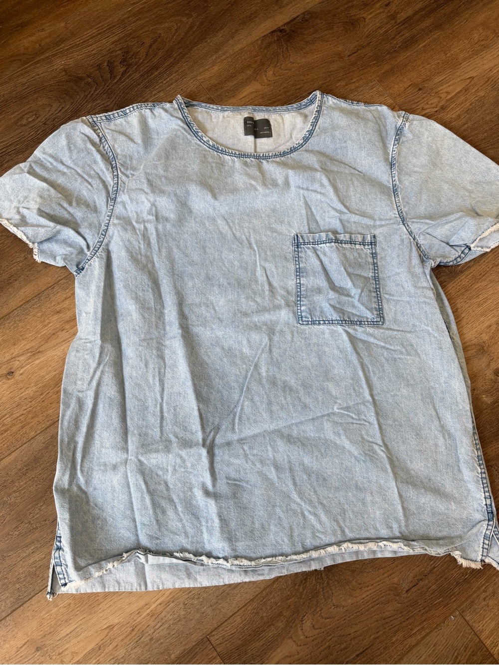 Zara Light Blue Denim-Style Pocket Tee - Men